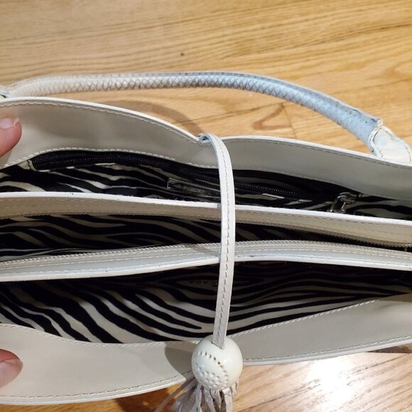 Escada Small Leather Handbag snake Handles Logo Fob with Tassel Ivory Italy - Picture 5 of 11